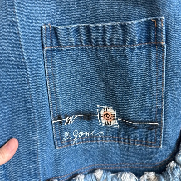 Phoenix Conexion Art To Wear Custom Signed Fringe Denim Poncho Boho Jacket - Picture 8 of 12